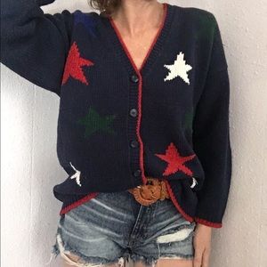 🇺🇸VTG chunky knit stars cardigan sweater